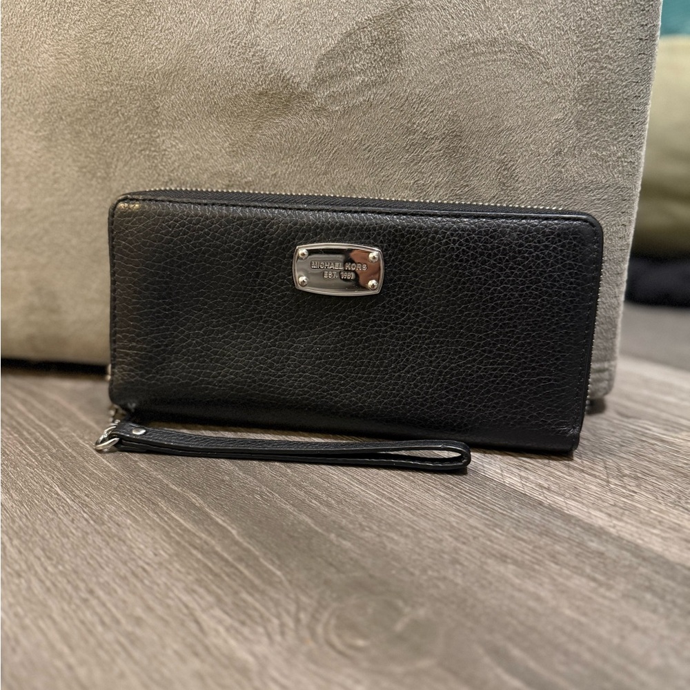 Michael Kors Black Pebbled Leather Wristlet